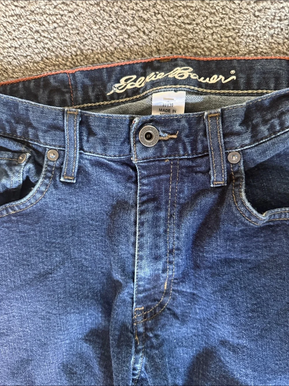 Eddie Bauer Men's Dark Blue Straight-Leg Jeans. Size 33x30.